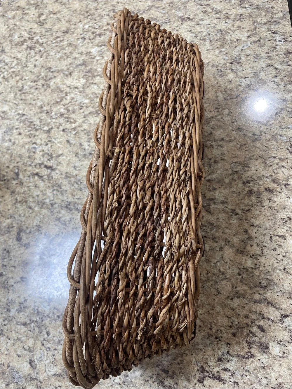 Vintage Woven Wicker Basket With Rooster Ceramic Tiles. Made in Philippines GUC